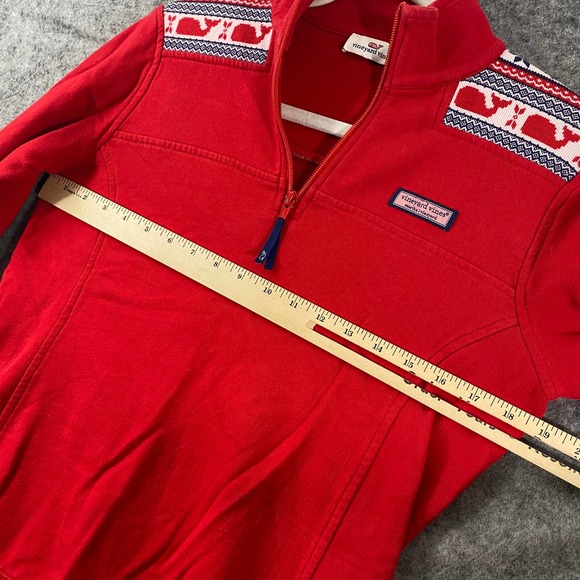 Vineyard Vines Sweatshirt XS Red Fleece Shep 1/4 Zip Long Sleeve Fair Isle - Picture 5 of 9